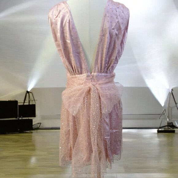 Sugar Thrillz ✦ Pink Sparkle Dress ✦ 3-Way Wear Deep V Sleeveless Sz L NWT - Picture 4 of 16